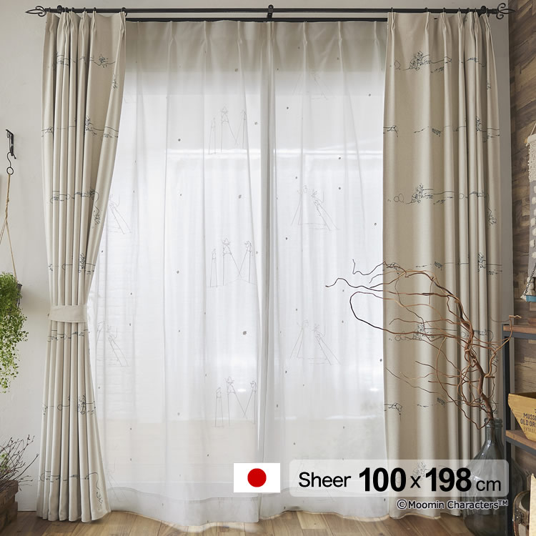 日本製 ムーミン カーテン タケウマ ボイル（TAKEUMA voile）幅100×丈198cm ウォッシャブル メーカー直送返品交換・代引不可商品 レース シアー ※1枚入り