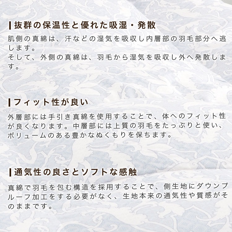 ロマンスゼロ 真綿入り羽毛掛け布団 特徴