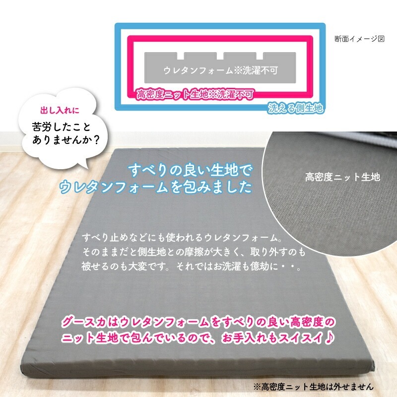 グースカ マットレス すべりの良い生地でウレタンフォームを包みました