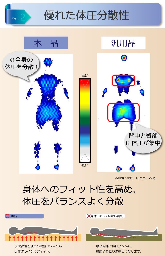 優れた体圧分散性 身体へのフィット性を高め体圧をバランスよく分散