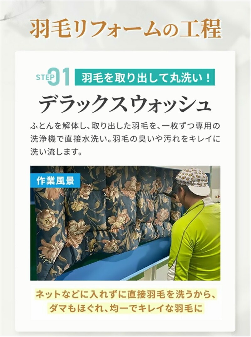 羽毛を取り出して丸洗いデラックスウォッシュ