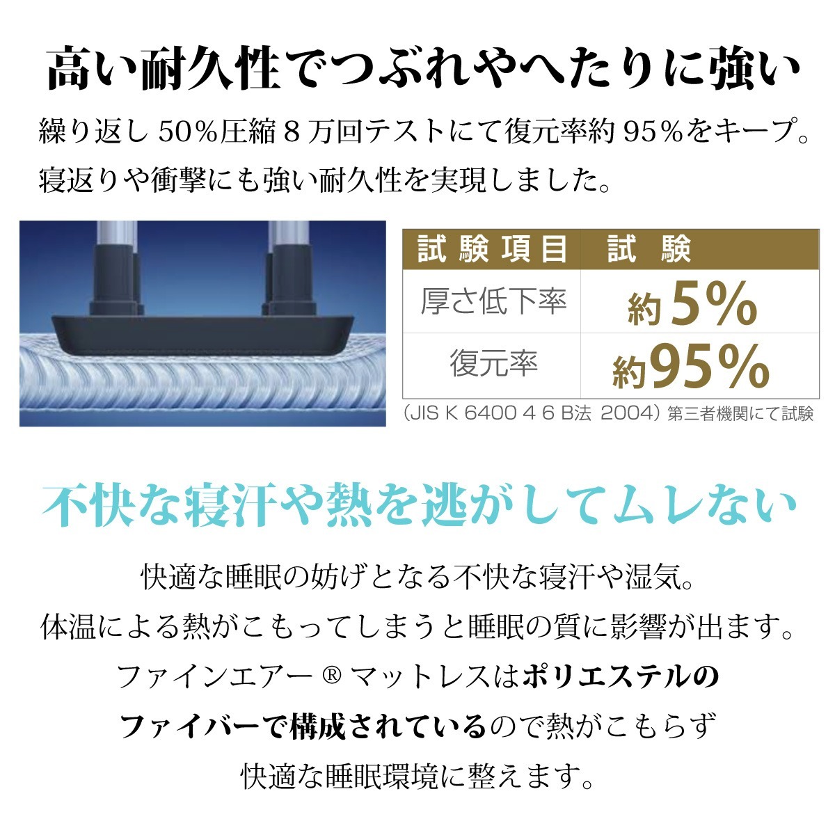 高い耐久性でつぶれやへたりに強い
