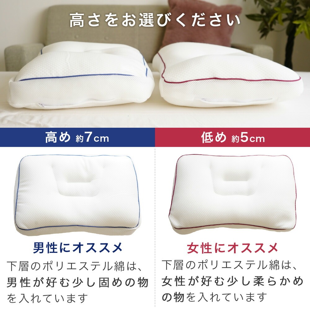 まくらは高めの7cm・低めの5cmからお選びいただけます