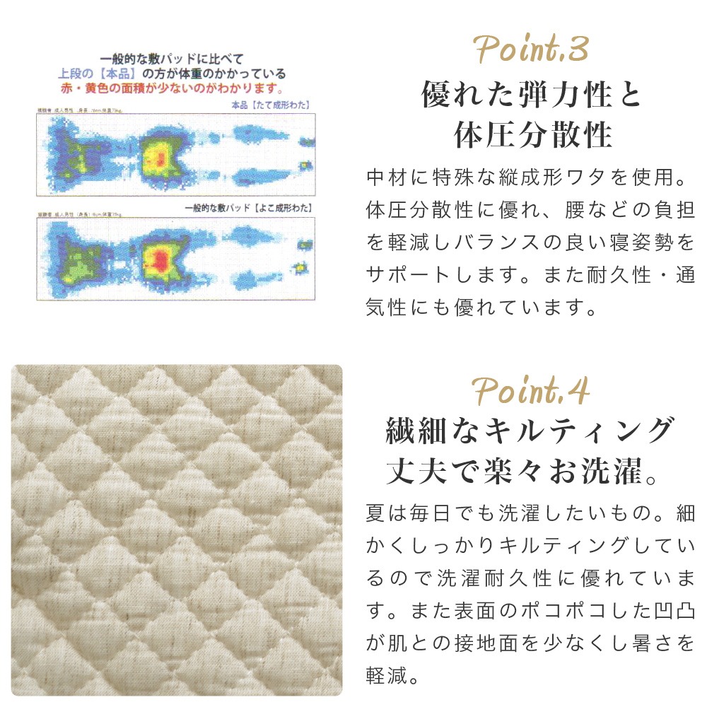 優れた弾力性と体圧分散性 繊細なキルティング 丈夫で楽々お洗濯