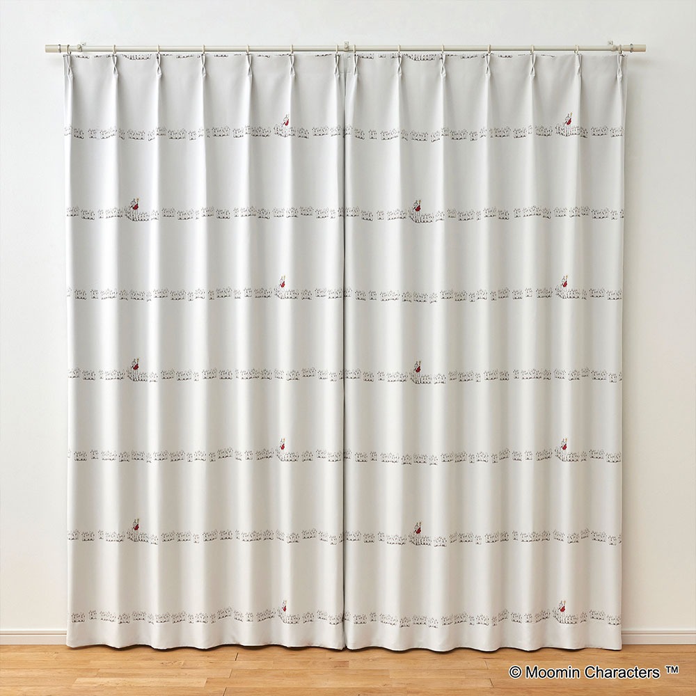ムーミン ドレープ カーテン ニョロニョロ ボーダーアイボリー