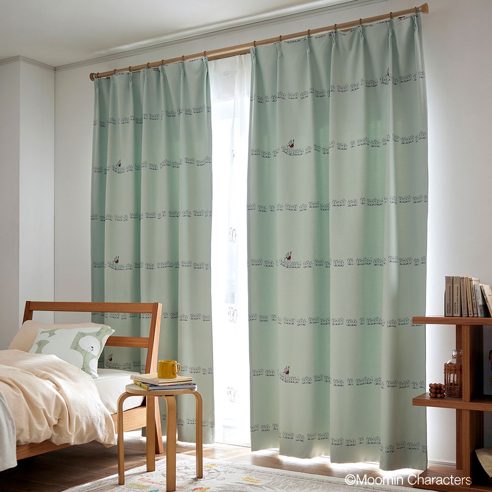 ムーミン ドレープ カーテン ニョロニョロ ボーダーライトブルー