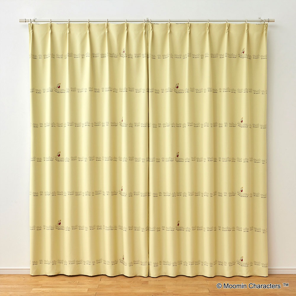 ムーミン ドレープ カーテン ニョロニョロ ボーダーイエロー