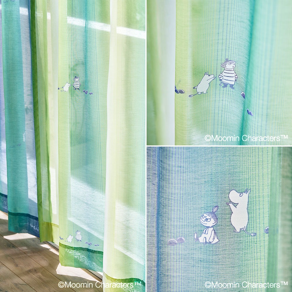 ムーミン シアー カーテン オーロラボイル ブルーグリーン