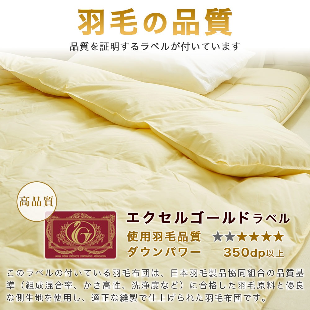 羽毛の品質エクセルゴールドラベルについて