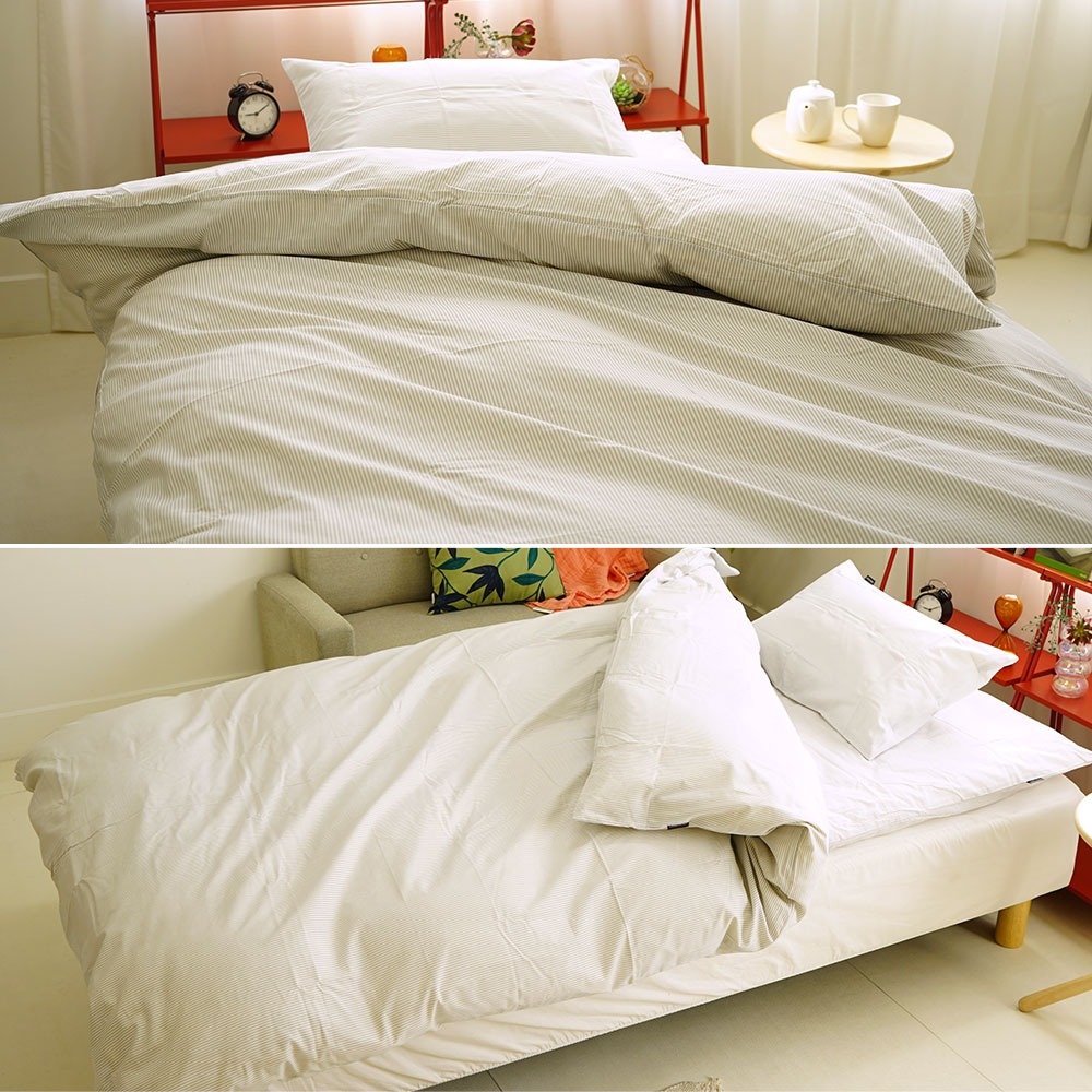 綿100% ストライプ柄 布団カバー グレー