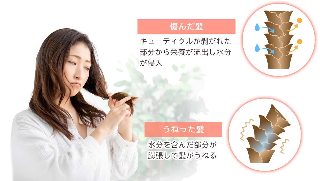 毛先を気にする女性